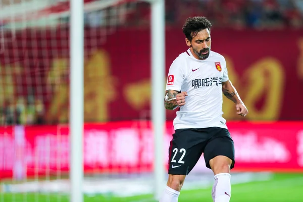 Argentinský Fotbalista Ezequiel Lavezzi Hebei Čína Fortune Slaví Vstřelení Branky — Stock fotografie