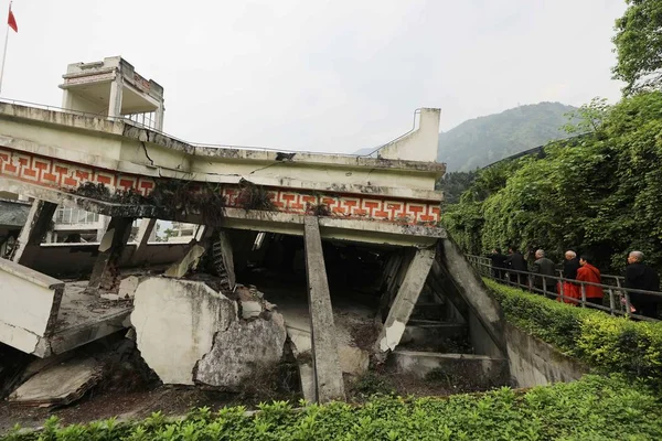 Vista Cidade Yingxiu Deixou Intocada Como Memorial Para Terremoto Wenchuan — Fotografia de Stock