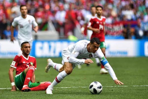 Cristiano Ronaldo Portugal Cai Jogo Grupo Contra Marrocos Durante Copa — Fotografia de Stock