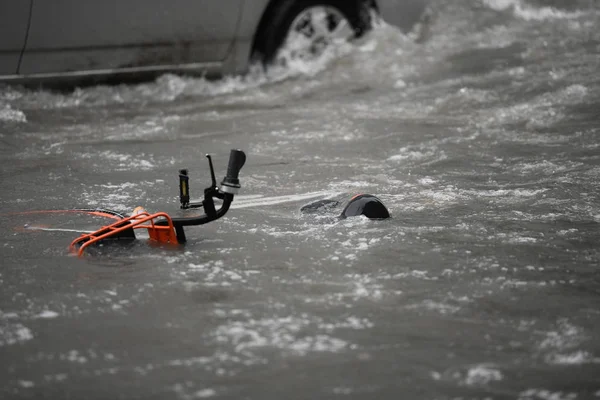 Vélo Service Chinois Partage Vélos Est Submergé Par Les Eaux — Photo