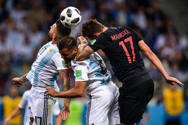 Nicolas Otamendi Gabriel Mercado Argentina Head Ball Mario Mandzukic Croatia — Stock Photo, Image