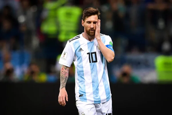 Lionel Messi Argentin Reagál Után Horvátország Első Gólját Csoport Mérkőzés — Stock Fotó