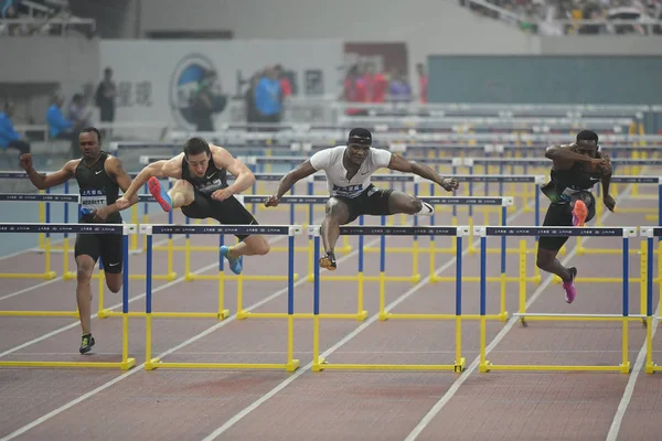 Omar Mcleod Jamaica Segundo Derecha Despeja Obstáculo Final Obstáculos 110 — Foto de Stock