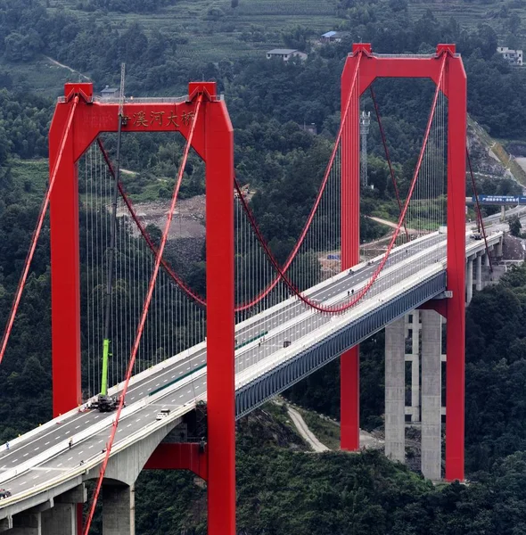 Widok Lotu Ptaka Mostu Rzece Sunxihe Otworzyć Wkrótce Chongqing China — Zdjęcie stockowe