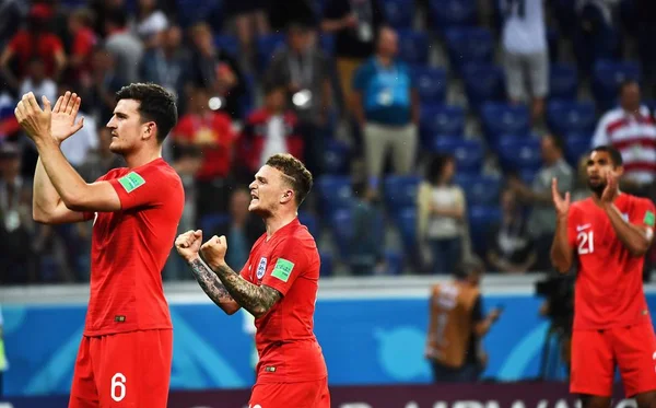 Jogadores Inglaterra Comemoram Depois Derrotar Tunísia Seu Jogo Grupo Durante — Fotografia de Stock