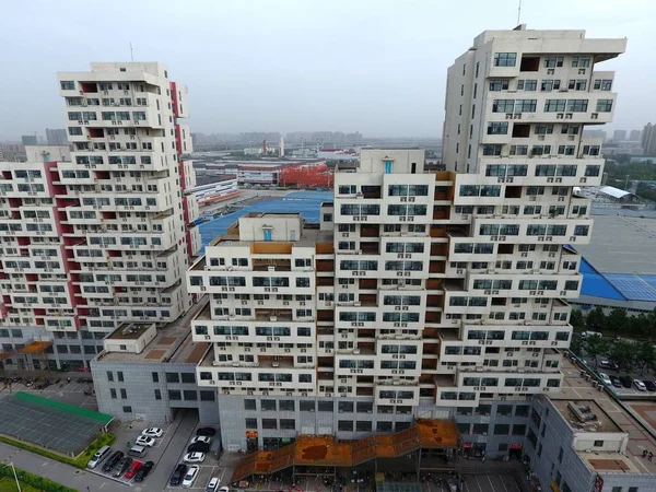 Een Luchtfoto Van Een Residentiële Samengestelde Gelijkaardige Tetris Blokken Zhengzhou — Stockfoto