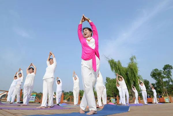 Liefhebbers Van Chinese Yoga Praktijk Yoga Bij Het Qingquan Park — Stockfoto