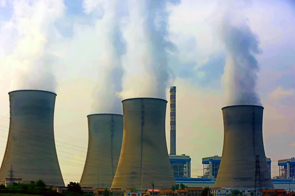 Smoke Discharged Chimneys Coal Fired Power Plant Huai City East — Stock Photo, Image