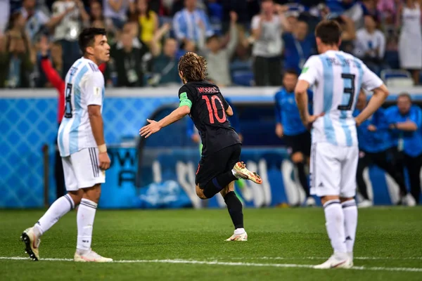 Lukas Modric Aus Kroatien Feiert Nach Seinem Tor Gegen Argentinien — Stockfoto