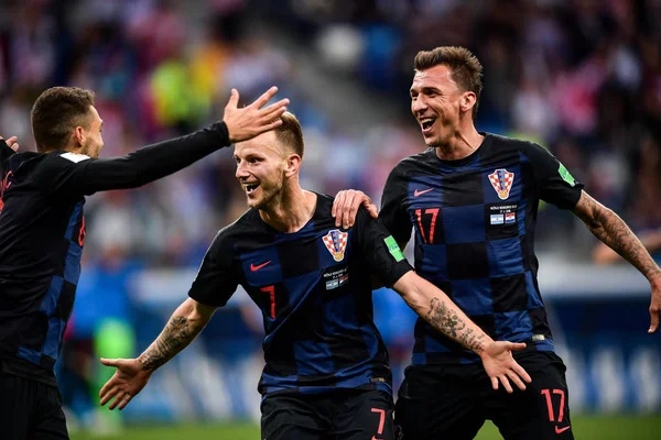 Mateo Kovacic Ivan Rakitic Und Mario Mandzukic Aus Kroatien Feiern — Stockfoto