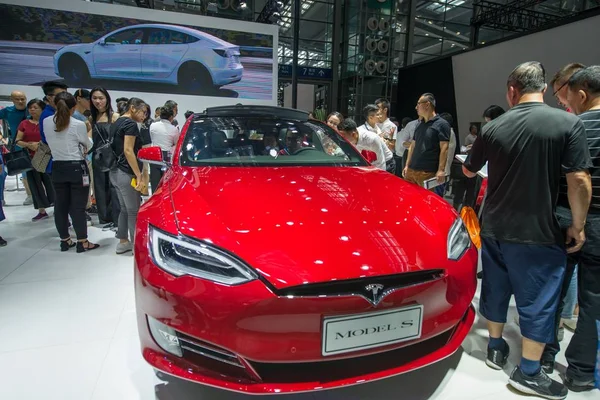 Automobil Tesla Model Nachází Displeji Během Září Hong Kong Macao — Stock fotografie