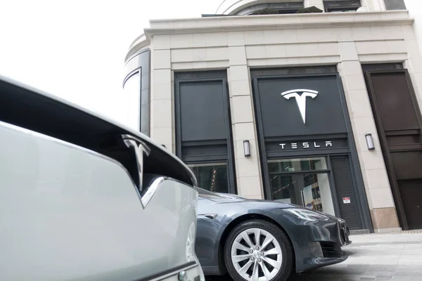 Veduta Concessionario Tesla Shanghai Cina Dicembre 2017 — Foto Stock