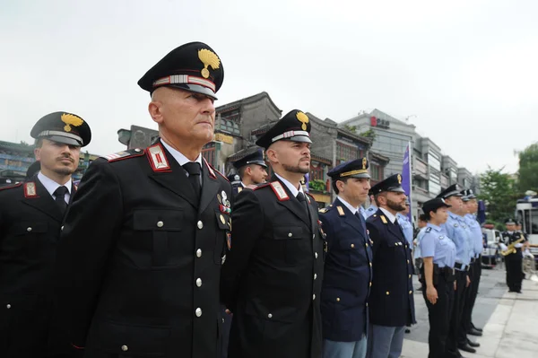 Police Officers China Italy Attend Ceremony Held Symbolically Mark Start — Stock Photo, Image