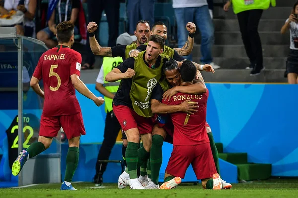 Cristiano Ronaldo Portugal Comemora Com Seus Companheiros Equipe Depois Marcar — Fotografia de Stock