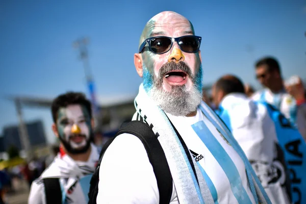 Argentinský Fanoušci Křičet Wave Národní Vlajky Ukázat Svou Podporu Pro — Stock fotografie