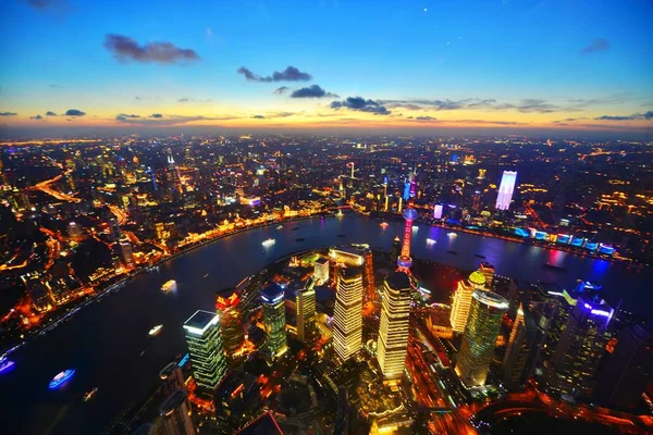 Denna Bild Tagen Från Hög Shanghai Tower Visar Horisonten Puxi — Stockfoto