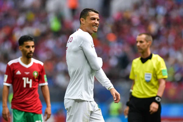 Cristiano Ronaldo Portugal Reagerar Grupp Matchen Mot Marocko 2018 Fifa — Stockfoto