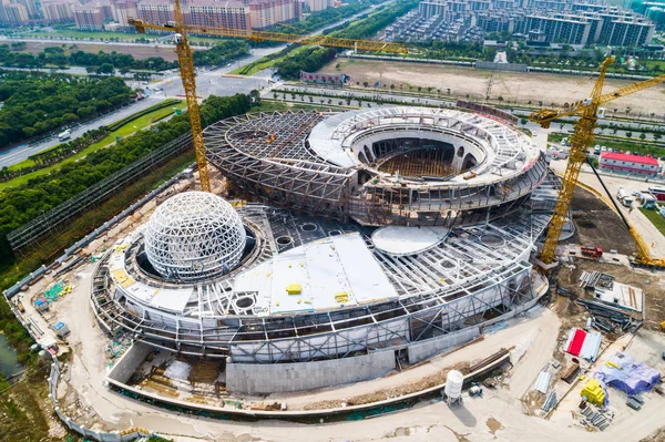 Flygfoto Över Shanghai Planetariet Konstruktion Som Kommer Att Vara Världens — Stockfoto