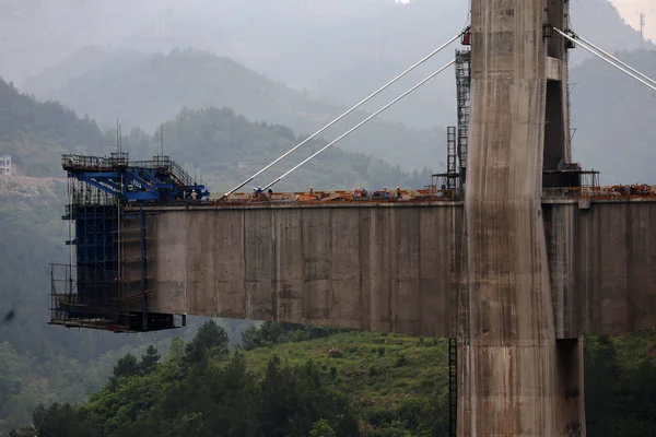 Ponte Ferroviario Dell Appengjiang Sulla Ferrovia Qianjiang Zhangjiajie Changde Costruzione — Foto Stock