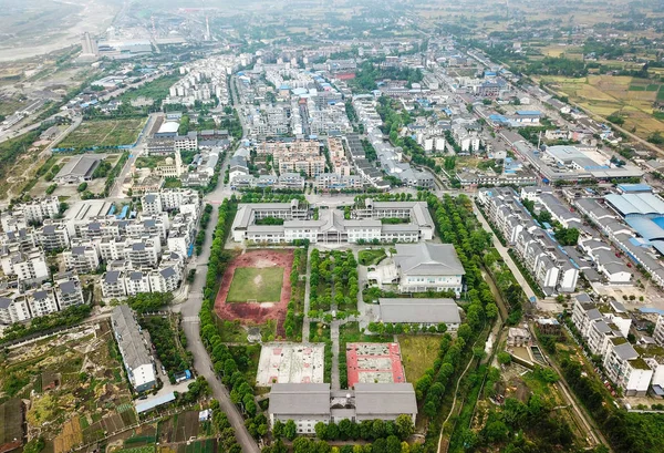 Letecký Pohled Obytné Domy Továrny Městě Huaying Přestavěl Deset Let — Stock fotografie
