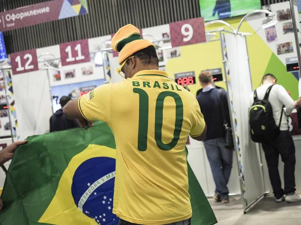 Los Aficionados Fútbol Visitan Fan Center Copa Mundial Fútbol 2018 — Foto de Stock