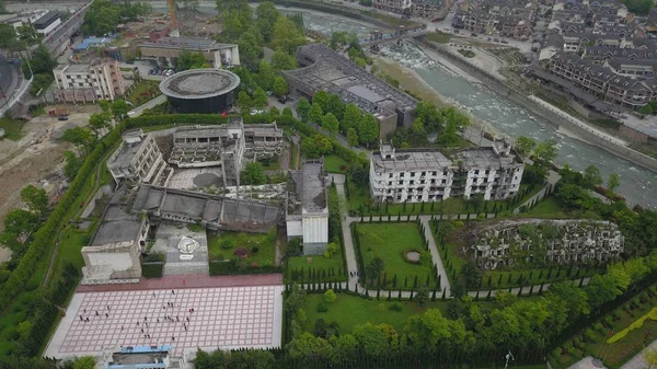 Αεροφωτογραφία Του Yingxiu Πόλη Ανοικοδομήθηκε Μια Δεκαετία Αφότου Καταστράφηκε Από — Φωτογραφία Αρχείου