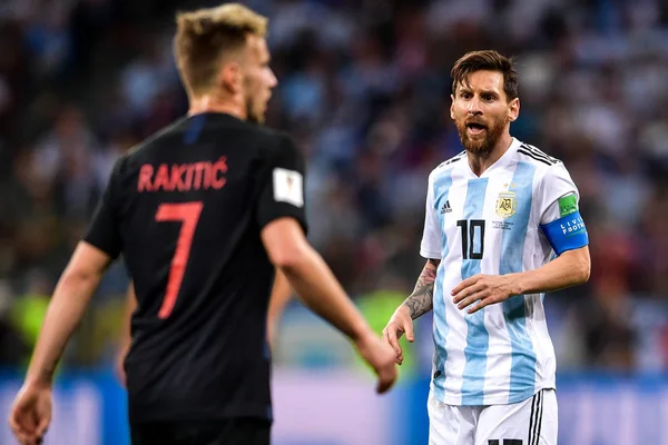 Lionel Messi Argentina Derecha Compite Contra Croacia Partido Del Grupo —  Fotos de Stock