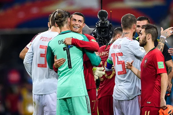 Cristiano Ronaldo Prawo Innych Graczy Portugalia Interakcji David Gea Innych — Zdjęcie stockowe