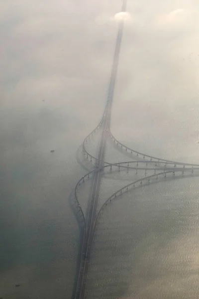 Veduta Aerea Del Ponte Sulla Baia Jiaozhou Del Ponte Qingdao — Foto Stock