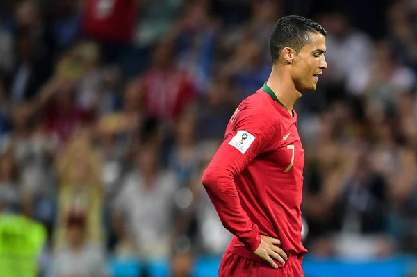 Cristiano Ronaldo Portugal Prepara Para Chute Livre Contra Espanha Seu — Fotografia de Stock