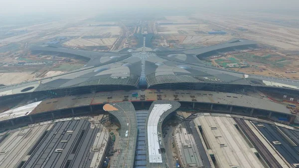 Luchtfoto Van Bouwplaats Van Nieuwe Luchthaven Van Peking Daxing District — Stockfoto