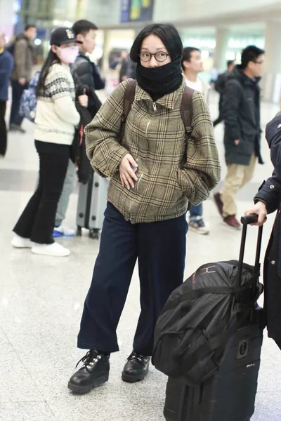 Attrice Cinese Zhou Xun Fotografata All Aeroporto Internazionale Pechino Capital — Foto Stock