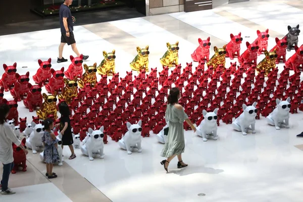 Esculturas Bulldog Exposição Estão Alinhadas Shopping Center Cidade Shenyang Nordeste — Fotografia de Stock