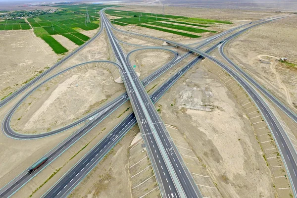 Flyg Foto Över Korsningar Jingxin Peking Xinjiang Expressway Uppbyggnad Hami — Stockfoto