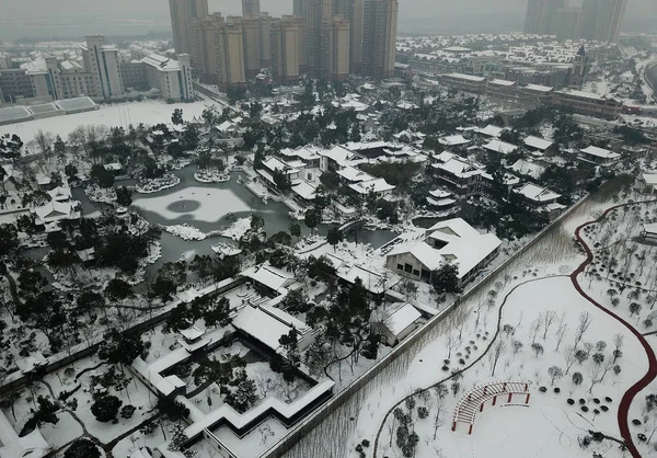 Légi Felvétel Anna Kert Kína Legnagyobb Befejezetlen Klasszikus Kert Hóval — Stock Fotó