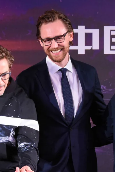 Actor Inglés Tom Hiddleston Asiste Una Conferencia Prensa Para Nueva —  Fotos de Stock