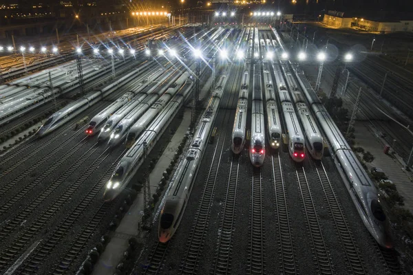 Luftaufnahme Von Schnellzügen Der Chinesischen Eisenbahn Voller Vorbereitung Auf Das — Stockfoto