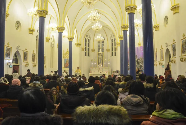 Čínští Katolíci Účastní Štědrého Svátku Katolickém Kostele Okrese Hua Město — Stock fotografie