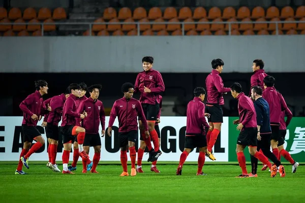 Jogadores Jeju United Coreia Sul Participam Uma Sessão Treinamento Antes — Fotografia de Stock