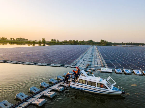 Yüzen Güneş Enerjisi Çiftliği Havadan Görünümü Huaibei Şehirde Kömür Madenciliği — Stok fotoğraf