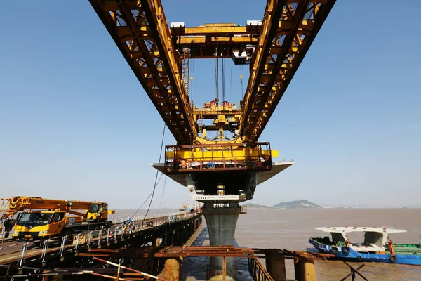 Vista Canteiro Obras Ponte Yushan Uma Linha Filial Para Ligar — Fotografia de Stock