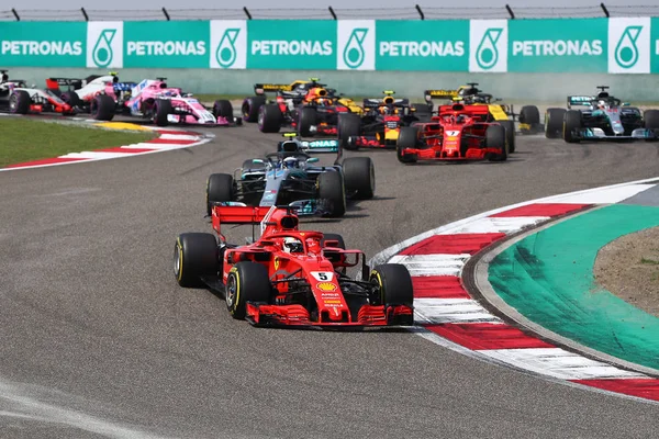 Duitse Sebastian Vettel Van Ferrari Neemt Leiding Tijdens 2018 Formule — Stockfoto