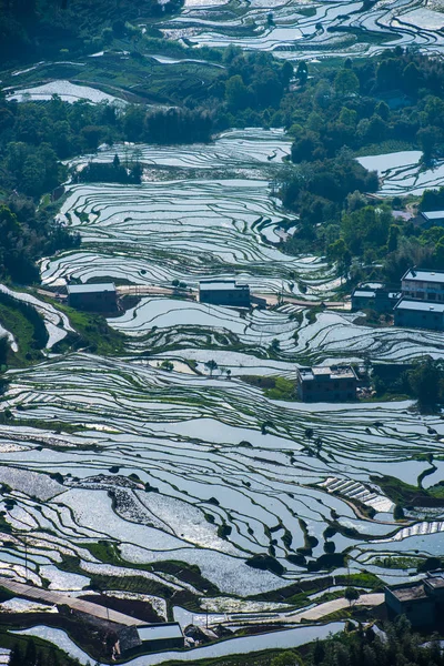 叙永県 瀘州市 中国南西部の四川省 2018 日輪作後棚田の風景 — ストック写真