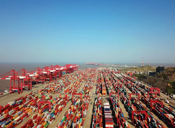 Una Vista Aérea Los Contenedores Cuarta Fase Del Puerto Aguas — Foto de Stock