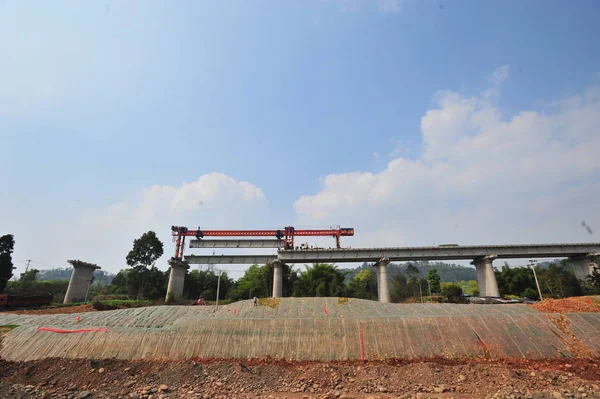 Θέα Στο Εργοτάξιο Του Τμήματος Τσενγκντού Για Τον Σιδηρόδρομο Σετσουάν — Φωτογραφία Αρχείου