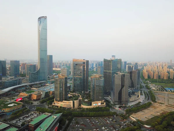 Aerial View Skyscraper Resembling Officer Boot Ancient Chinese Dynasties Bank — Stock Photo, Image