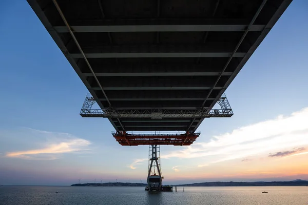 View Construction Site Poyang Lake Bridge Jiujiang City East China — Stock Photo, Image