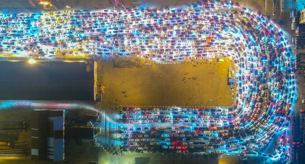 Masses Vehicles Move Slowly Leave Haikou Xiuying Port Traffic Jam — Stock Photo, Image