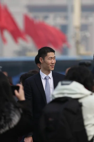 Der Pensionierte Chinesische Tischtennisspieler Wang Liqin Kommt Die Große Halle — Stockfoto