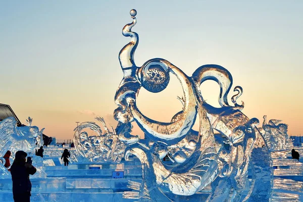 Krystalický Led Socha Displeji Harbin City Severovýchodní Čínské Provincie Heilongjiang — Stock fotografie
